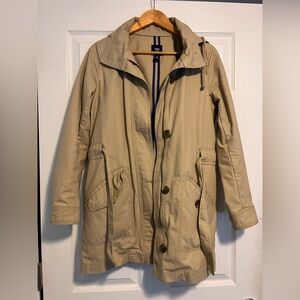 GAP Tan Trench Coat with Relaxed Fit and Removable Hoodie